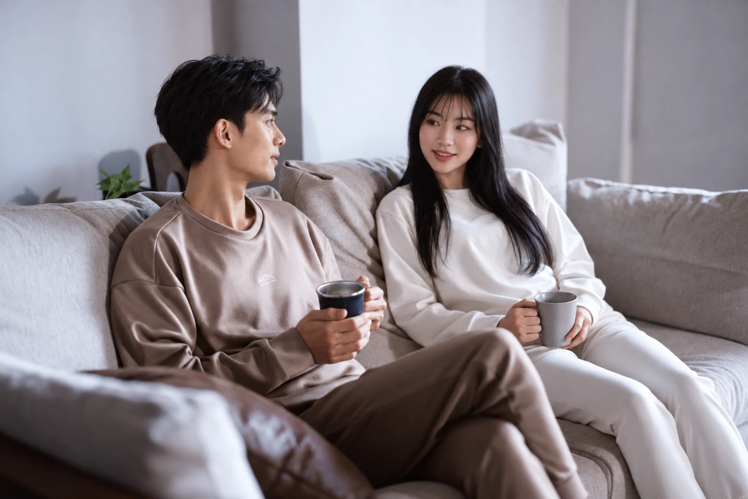 áo nỉ thun dài tay AATH Photontech người mẫu mặc ngồi trên sofa