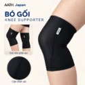 Bó gối AATH màu đen với góc nhìn khi mang trên gối, mặt sau và cận cảnh chất vải.